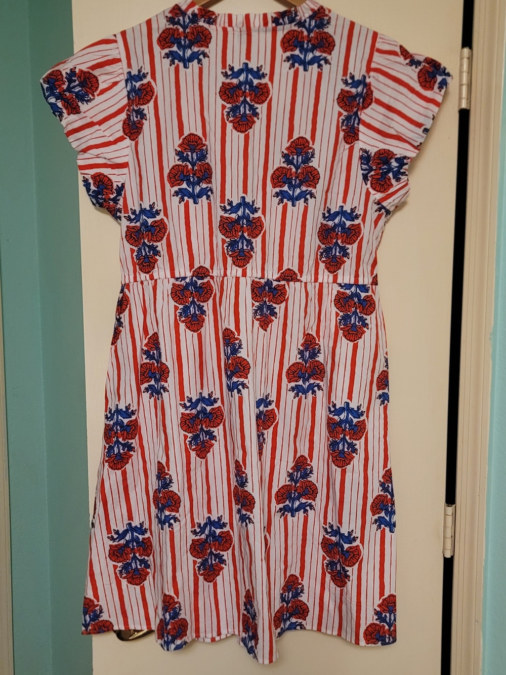 J. Crew White Dress with Red Stripes & Blue Floral Print Size 18 NWT - Picture 3 of 12